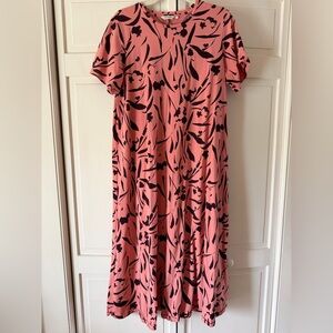 Marimekko EUC Women's Pink Floral Print Swing Midi Dress